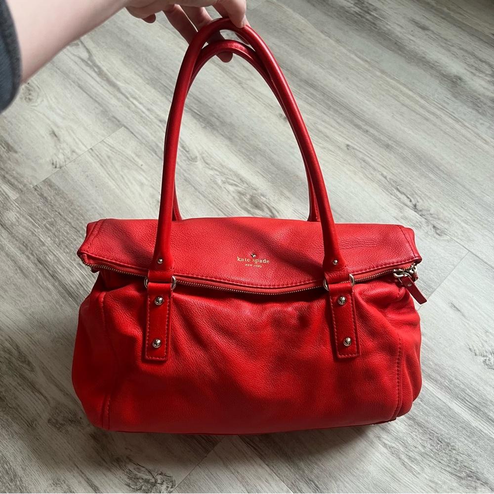 kate spade Red Leather Satchel with Top Shoulder Handles